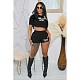 Letter Print Short Sleeve T Shirt Shorts Two Piece Set OQ-0179