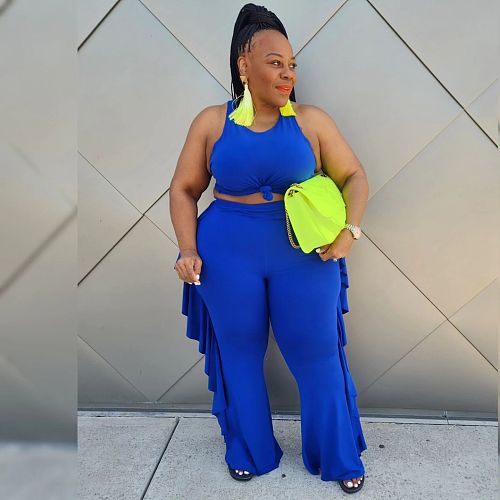 Solid Color Tank Tops Tassel Pants Two Piece Set XMY-9436