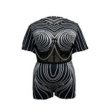 Mesh Patchwork Print Chain Decor 2 Piece Shorts Set NY-2730
