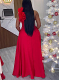 Red Sexy Strapless Single Shoulder Hem Maxi Dresses NY-10679