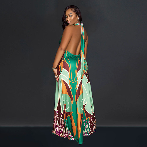 2024 Sexy Backless Women Printed Sleeveless Long Dresses BY-6763