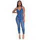 V-Neck Halter Backless Skinny Denim Jumpsuit LX-6944