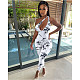Tie Dye Print Skew Collar Sleeveless Skinny Jumpsuit MDF-5378