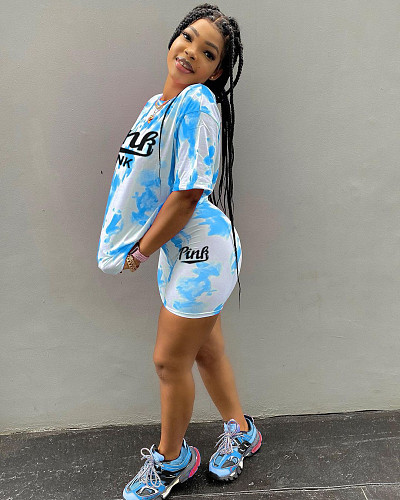 Tie Dye Short Sleeve T Shirt Biker Shorts Tracksuit YNS-1635