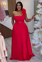 Red Sexy Strapless Single Shoulder Hem Maxi Dresses NY-10679