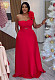 Red Sexy Strapless Single Shoulder Hem Maxi Dresses NY-10679