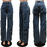 Chic Midi Waist Multi-pocket Cargo Jean Pants CM-8689