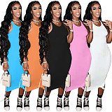 Casual Sleeveless Solid Color Mid Waist Bodycon Sheath Basic Vest Long Dress NIYA-8062