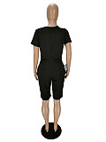 Plus Size Solid Simple V-Neck Short Sleeve Pocket Sportwear Womens Romper XY-9103