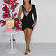 Black Diamonds Hot Drill V-neck Cut Out Dresses NY-9003