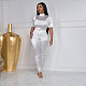 Turtleneck Short Sleeve T Shirt Pencil Pants Suit NY-7238
