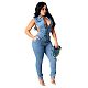 Plus Size Solid Sleeveless Side Hollow Out Button Up Summer Denim Women Jumpsuits LX-6087