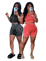 Casual Girls Round Collar Solid Color High-waist Shorts Two Pieces Sets CH-24025