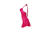 Halter Backless Ruched Ruffle Hem Party Dress ASL-6565