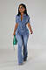 2024 NEW Women Denim Lapel Short Sleeves Buttons Tight Flared Jumpsuit LX-3567