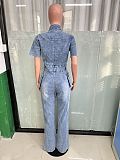 2024 NEW Women Denim Lapel Short Sleeves Buttons Tight Flared Jumpsuit LX-3567