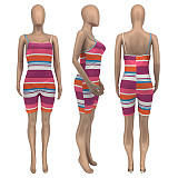 Summer Sexy Striped Print Women Sleeveless Spaghetti Strap Backless Rompers GLS-7027