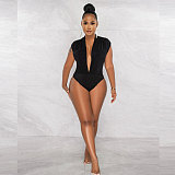 Deep V Neck Bodysuit Mini Skirt Two Piece Set NY-7273