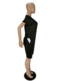Plus Size Solid Simple V-Neck Short Sleeve Pocket Sportwear Womens Romper XY-9103