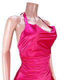 Halter Backless Ruched Ruffle Hem Party Dress ASL-6565