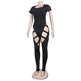 Black Short Sleeve Hollow Out Club Jumpsuits NY-2517