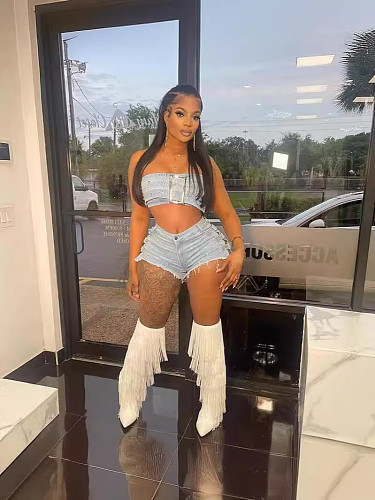 2024 New Fashion Women Breast Wrap Elastic Shorts Set TK-6316