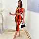 Elegant Women Skinny Tie Dye Print Sleeveless Hollow Out Streetwear Bodycon Long Party Dresses JP-1047