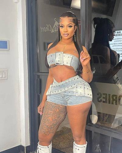 Sexy Strapless Crop Top With Shorts Women's Strech Denim Sets MEM-88563