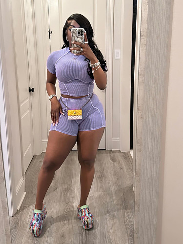 Leisure Women Solid Color Short Sleeves Tops And Shorts Sporty Suits CH-24020