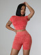 Casual Girls Round Collar Solid Color High-waist Shorts Two Pieces Sets CH-24025