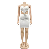 Sexy Bodice Hollowed-out Lace Up Patchwork Halter Dress BY-3646