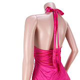 Halter Backless Ruched Ruffle Hem Party Dress ASL-6565