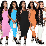Casual Sleeveless Solid Color Mid Waist Bodycon Sheath Basic Vest Long Dress NIYA-8062