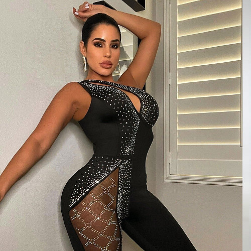 Hot Drilling One Shoulder Skinny Nightclub Jumpsuits NY-2518