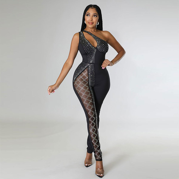 Hot Drilling One Shoulder Skinny Nightclub Jumpsuits NY-2518