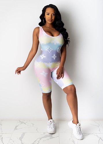 Sexy Multicolor Print Slim Slingback Sleeveless Tank Top Romper NTY-7107