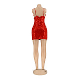 Sequined Spaghetti Strap Bodycon Nightclub Dresses AIL-206