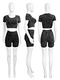 Casual Girls Round Collar Solid Color High-waist Shorts Two Pieces Sets CH-24025