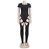 Black Short Sleeve Hollow Out Club Jumpsuits NY-2517