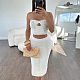 Sexy Strapless Crop Top And Split Long Skirt Women Knit 2 Pieces Sets MDF-5502