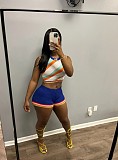 Women Stripes Knitted Vest and High Waist Shorts 2 Pieces Set XT-8168