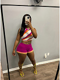 Women Stripes Knitted Vest and High Waist Shorts 2 Pieces Set XT-8168