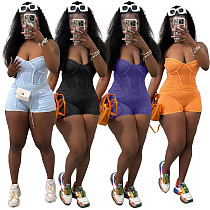 Girls Sexy Strapless Straps Solid Color Bodycon Rompsuit TK-6321