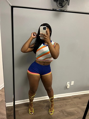 Women Stripes Knitted Vest and High Waist Shorts 2 Pieces Set XT-8168