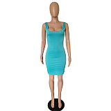 Summer Solid Sleeveless Casual Suspender Dress NK-8399