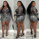 Fashion Women Mesh Long Sleeves Romper And Mini Skirts Plus Size Sets CY-3001