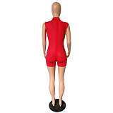 Sleeveless Hot Bricks Zipper V-neck Short Jumpsuits NK-8357