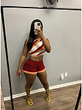 Women Stripes Knitted Vest and High Waist Shorts 2 Pieces Set XT-8168