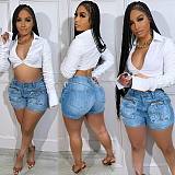 Fashion Women Middle Waist Pockets Strech Denim Shorts NIYA-8168
