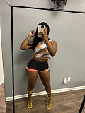 Women Stripes Knitted Vest and High Waist Shorts 2 Pieces Set XT-8168